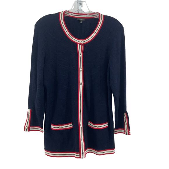 Talbots Blue Red White Knit Cotton Cardigan, Women's S, Preowned - Picture 1 of 4